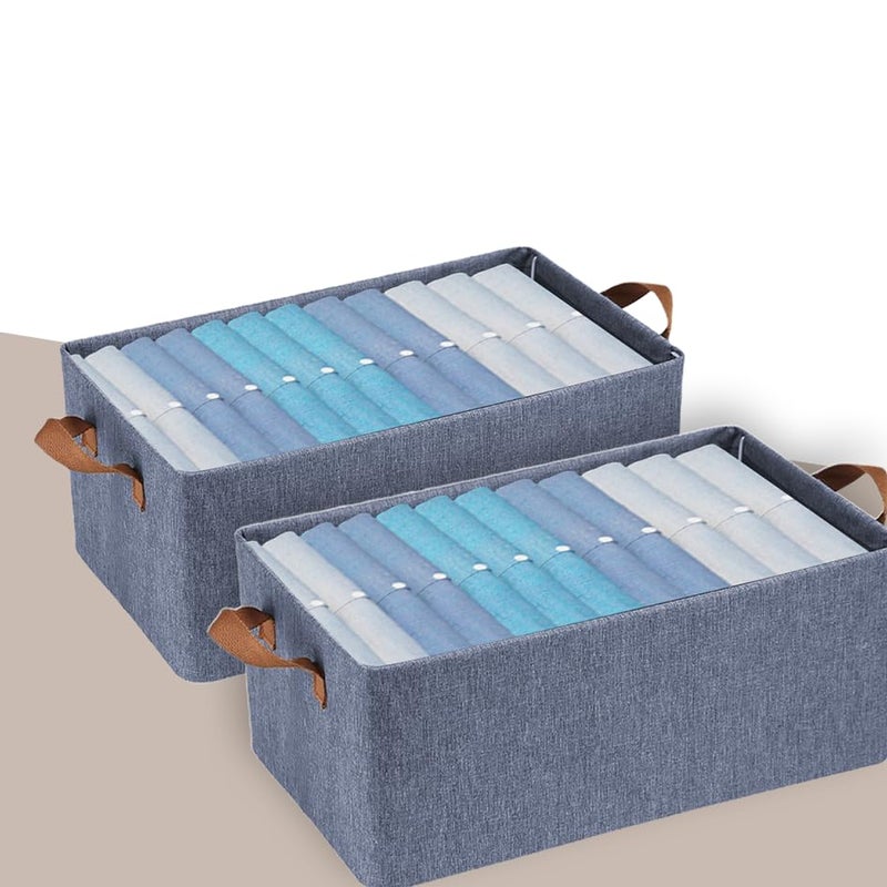 PRIME PICK XL Oxford Cloth Organizer Durable Foldable Storage Box with Metal Frame Handles Blue Breathable Washable for Jeans Tshirts Socks Sweaters Pants Versatile Home Storage Solution Pack 2 - Image 1