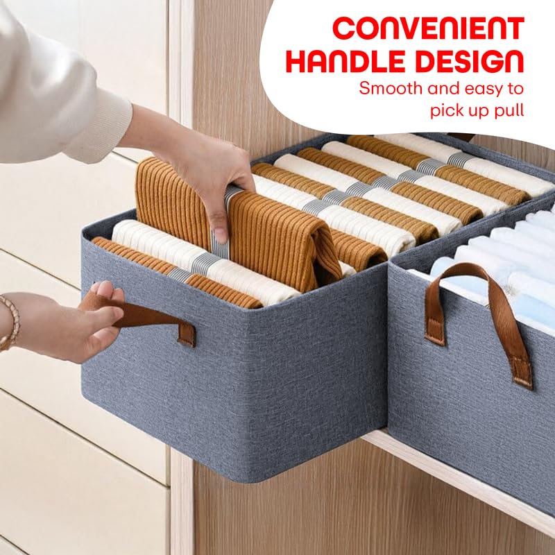 PRIME PICK XL Oxford Cloth Organizer Durable Foldable Storage Box with Metal Frame Handles Blue Breathable Washable for Jeans Tshirts Socks Sweaters Pants Versatile Home Storage Solution Pack 2 - Image 3