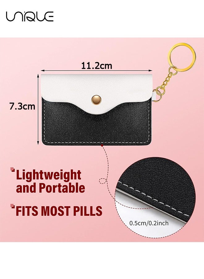 Unique 2Pcs Pill Case Sleeve Packet PU Leather Wallet Pill Holder 4.4 x 2.8 Inch Pill Pouch with Key Ring for Pill Card Organizer(Black + White)  - Image 2