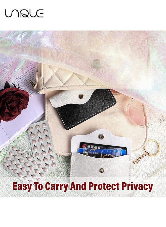Unique 2Pcs Pill Case Sleeve Packet PU Leather Wallet Pill Holder 4.4 x 2.8 Inch Pill Pouch with Key Ring for Pill Card Organizer(Black + White)  - Image 5