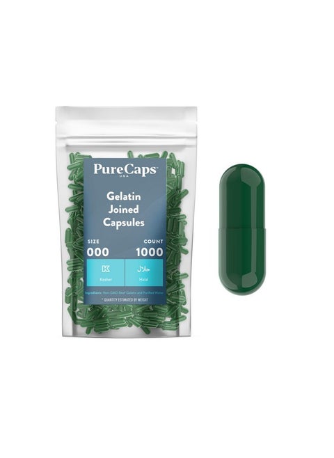 Size 000 Empty Green Gelatin Pill Capsules Fast Dissolving And Easily Digestible Preservative Free With Natural Ingredients (1,000 Joined Capsules)