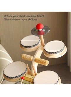 General Kids drum set, all in one Montessori musical instrument set, toddler toys, natural wooden music set, baby sense toys, boys birthday gift  - Image 4