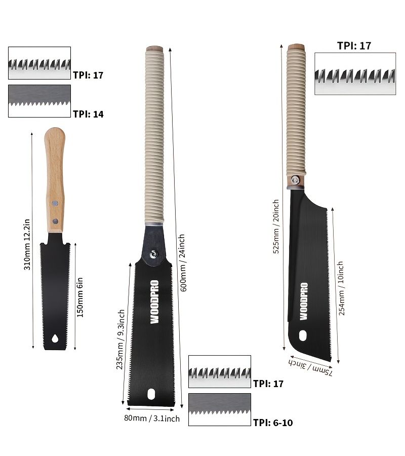 Japanese Pull Saw Set 6 Inch Double Sided With Single Edge Saw For Wood PVC Pipe Cutting - Image 2
