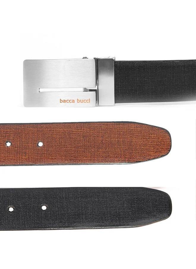 Bacca Bucci  Men's Black Textured Leather Reversible Belt with Slider Buckle for Men | Best Price UAE