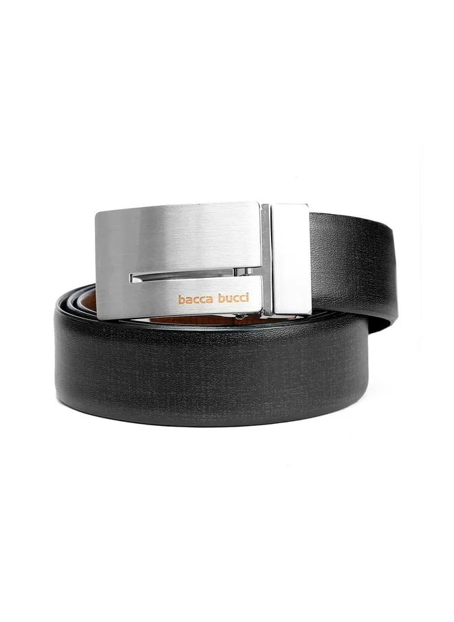 Bacca Bucci  Men's Black Textured Leather Reversible Belt with Slider Buckle for Men | Best Price UAE