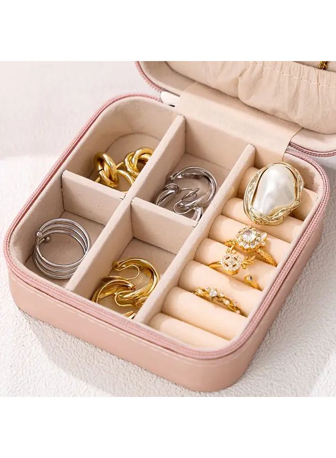 2025 Pink Padded Divided Jewelry Organizer Portable For Home And Travel - Image 4