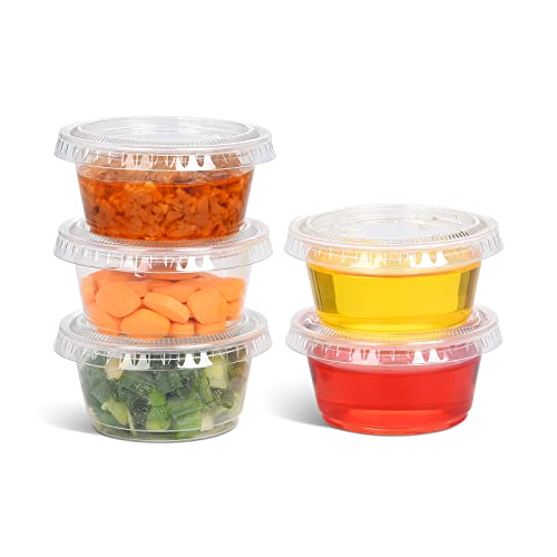 EDI - Clear Disposable Plastic Portion Cups with Leakproof Lids - Jello Shot, Condiment and Dipping Sauce, Souffle - BPA Free, Recyclable (2 OZ, 50 Sets) - Image 4