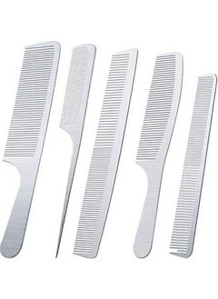 BOAO 5 Pieces Stainless Steel Hair Comb Set Metal Tail Combs Silver Fine Cutting Comb Hairdressing Steel Comb Rat Tail Comb Teasing Pintail Barber Comb Stainless Steel Hair Styling Grooming Detangler Comb  - Image 3