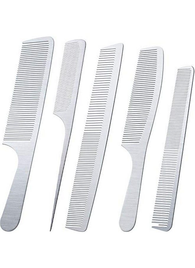 BOAO - 5 Pieces Stainless Steel Hair Comb Set Metal Tail Combs Silver Fine Cutting Comb Hairdressing Steel Comb Rat Tail Comb Teasing Pintail Barber Comb Stainless Steel Hair Styling Grooming Detangler Comb - Image 1