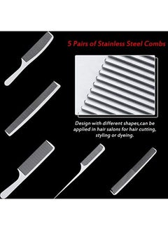 BOAO 5 Pieces Stainless Steel Hair Comb Set Metal Tail Combs Silver Fine Cutting Comb Hairdressing Steel Comb Rat Tail Comb Teasing Pintail Barber Comb Stainless Steel Hair Styling Grooming Detangler Comb  - Image 5