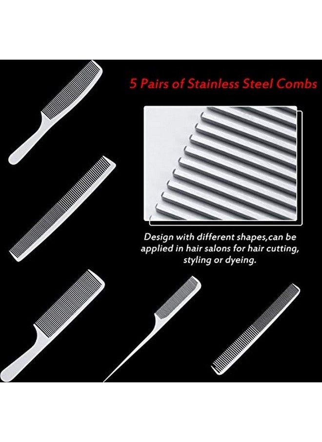 BOAO - 5 Pieces Stainless Steel Hair Comb Set Metal Tail Combs Silver Fine Cutting Comb Hairdressing Steel Comb Rat Tail Comb Teasing Pintail Barber Comb Stainless Steel Hair Styling Grooming Detangler Comb - Image 1