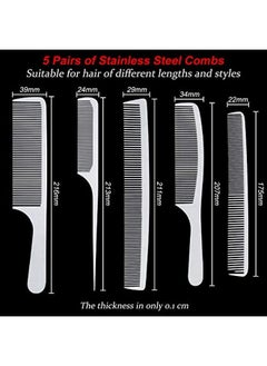 BOAO 5 Pieces Stainless Steel Hair Comb Set Metal Tail Combs Silver Fine Cutting Comb Hairdressing Steel Comb Rat Tail Comb Teasing Pintail Barber Comb Stainless Steel Hair Styling Grooming Detangler Comb  - Image 4