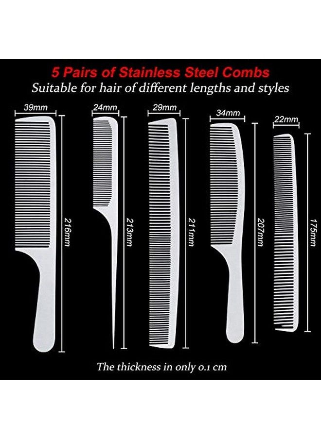 BOAO - 5 Pieces Stainless Steel Hair Comb Set Metal Tail Combs Silver Fine Cutting Comb Hairdressing Steel Comb Rat Tail Comb Teasing Pintail Barber Comb Stainless Steel Hair Styling Grooming Detangler Comb - Image 1