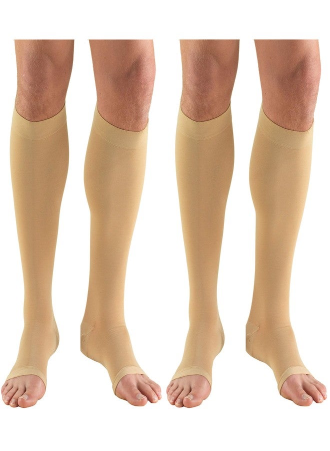 Truform Compression 20-30 mmHg Knee High Open Toe Stockings Beige, Small - Short, 2 Count - Image 1