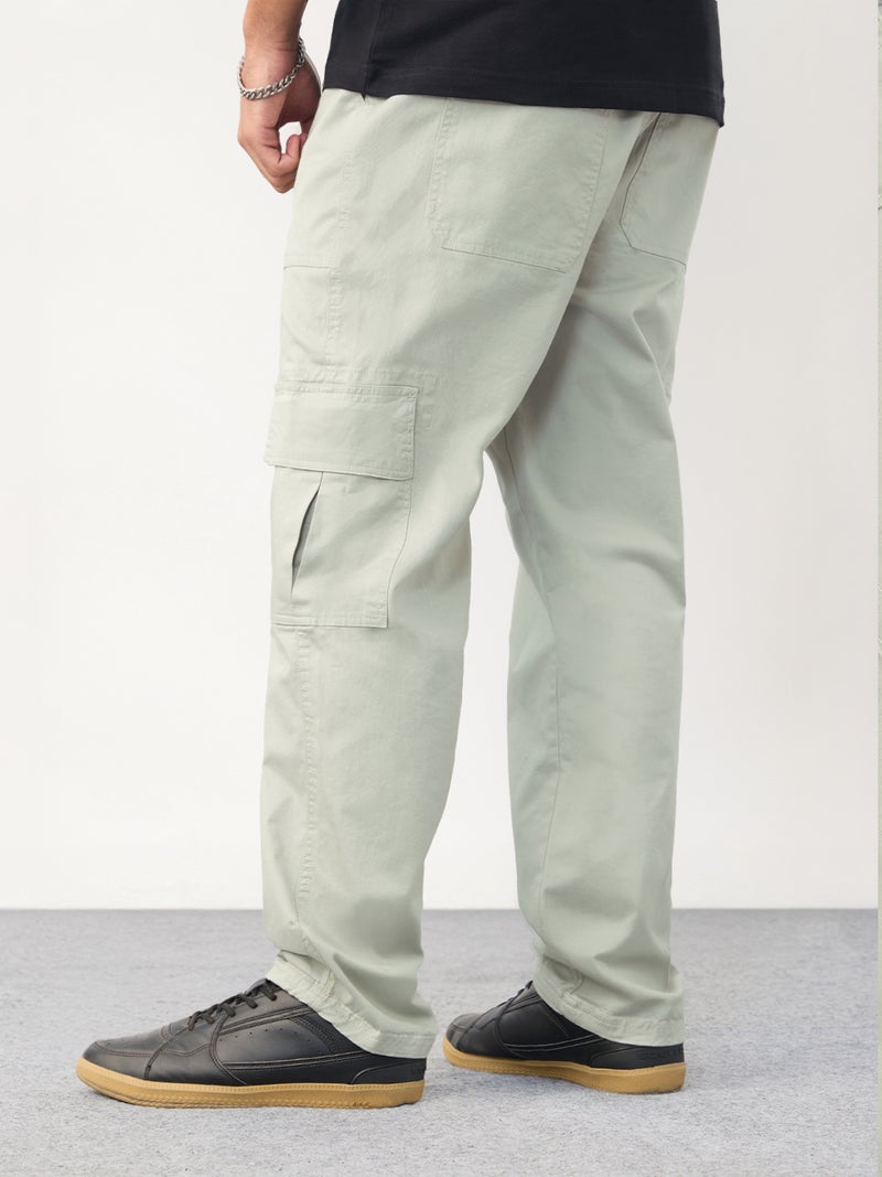 The Souled Store Utility Line: Feather Grey Men and Boys Elastic Waistband Solid Cotton Twill Straight Fit Lightweight Functional Cargo Pants - Image 4