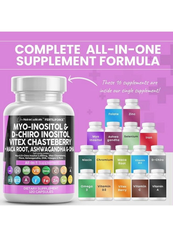 Clean Nutraceuticals مكمل خصوبة ميو-إنوزيتول ودي-كيرو إنوزيتول 2050 ملغ بنسبة 40:1 - فيتامينات قبل الولادة للنساء مع أشواغاندا، جذور ماكا، فيتكس، توت العفة، حديد، DHA، حمض الفوليك، DIM، زنك - عبوتين - Image 2