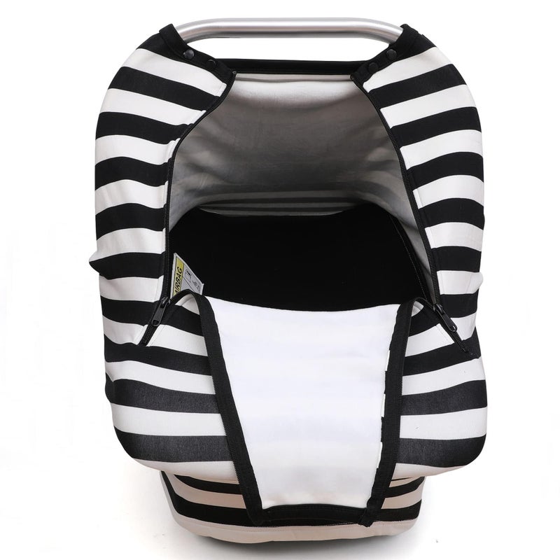 أكرابروس Car Seat Covers for Babies,All Season Infant Carseat Cover Canopy for Boys and Girls,Stretchy Adjustable Peeping Window with Mesh Cover,Warm Breathable Universal,Black White Stripe - Image 2