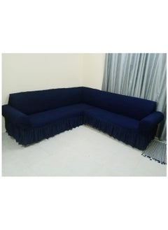 Fabienne Stretchable L Shape Sofa Cover Corner Couch Cover 6 Seater Free Size Fits on Different Models of Sofa 4 to 6 Meter Length Navy Blue  - Image 2
