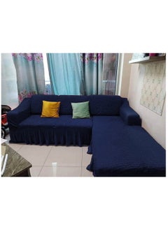 Fabienne Stretchable L Shape Sofa Cover Corner Couch Cover 6 Seater Free Size Fits on Different Models of Sofa 4 to 6 Meter Length Navy Blue  - Image 3