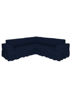 Fabienne Stretchable L Shape Sofa Cover Corner Couch Cover 6 Seater Free Size Fits on Different Models of Sofa 4 to 6 Meter Length Navy Blue  - Image 1
