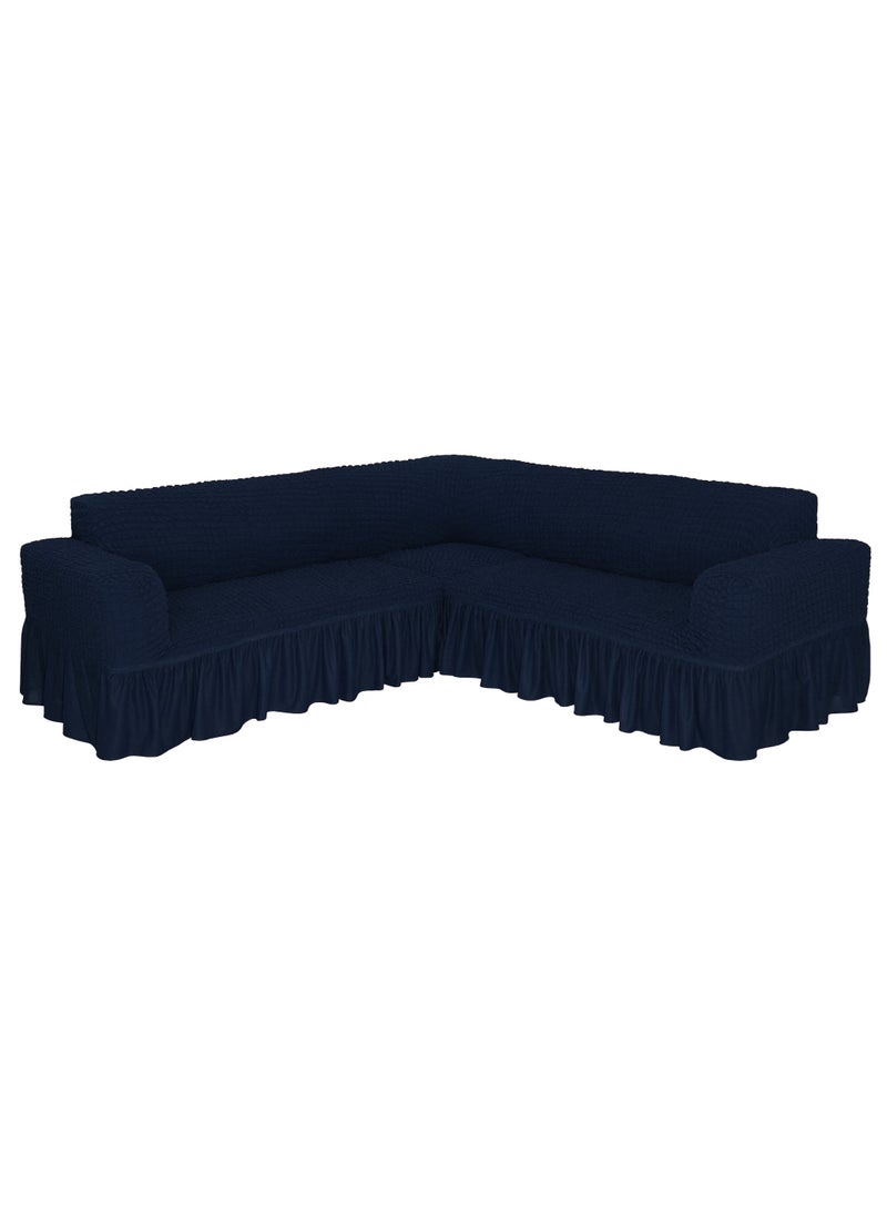 Fabienne - Stretchable L Shape Sofa Cover Corner Couch Cover 6 Seater Free Size Fits on Different Models of Sofa 4 to 6 Meter Length Navy Blue - Image 1