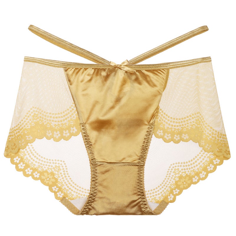 Sensual Lace Panties Breathable Mid-Waist Plus Size Yellow - Image 1