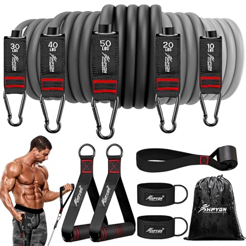 HPYGN Workout Bands, Resistance Bands with Handles, 200lbs Heavy Exercise Bands for Working Out, Tension Bands with Door Anchor, Ankle Straps, for Fitness, Resistance Training, Yoga, Physical Therapy - Image 1