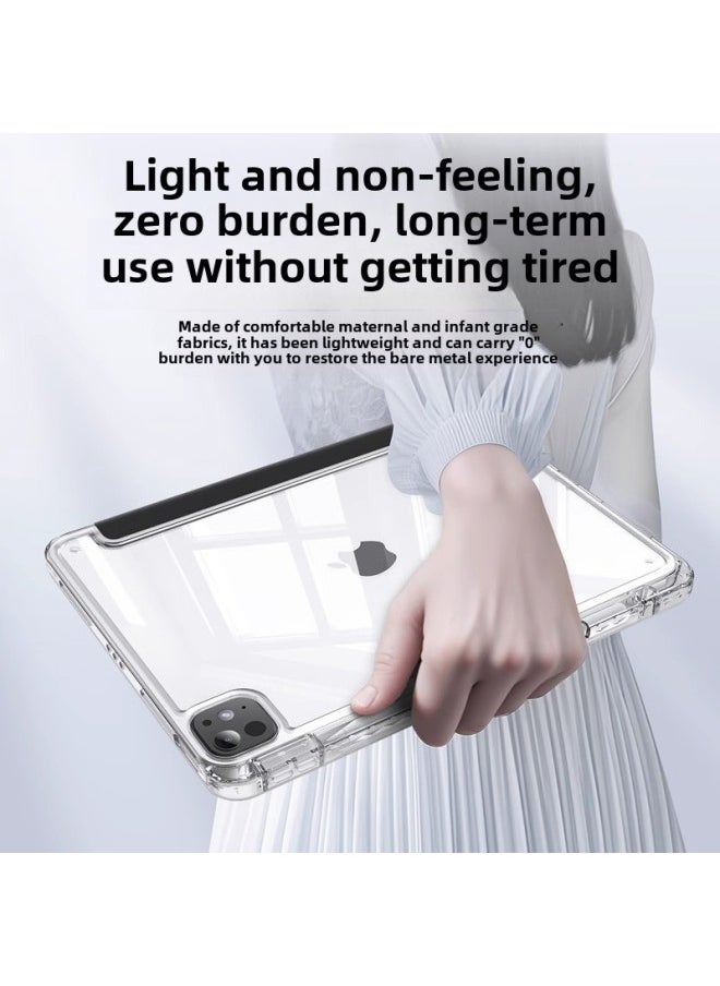 Generic - For Ipad Pro11 Protective Case Air6/5 Acrylic Anti-bending Air13 Transparent 10.2Y Folding Anti-fall Leather Case-Color:White Ice Blue [color Matching Bottom Case]-Applicable Models:Ipad Air1/2( 9.7inch ) - Image 1