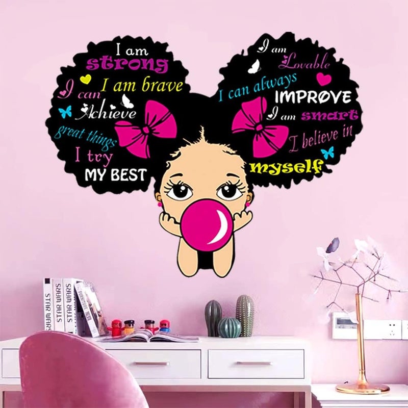 Casa Decor Black Girl Wall Stickers for Girls Bedroom Inspirational Wall Decals Quotes African American Sticker Pink Motivational Saying Wall Decor Sticker for Kid Baby Toddler Room Nursery Playroom Living Room - Image 1