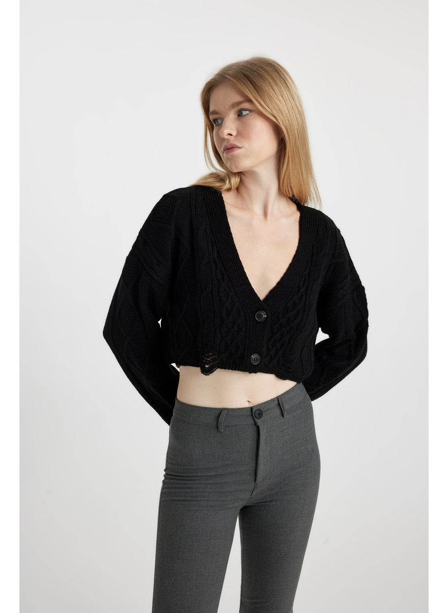 DeFacto Woman Regular Fit V-Neck Knitwear Cardigan  - Image 3