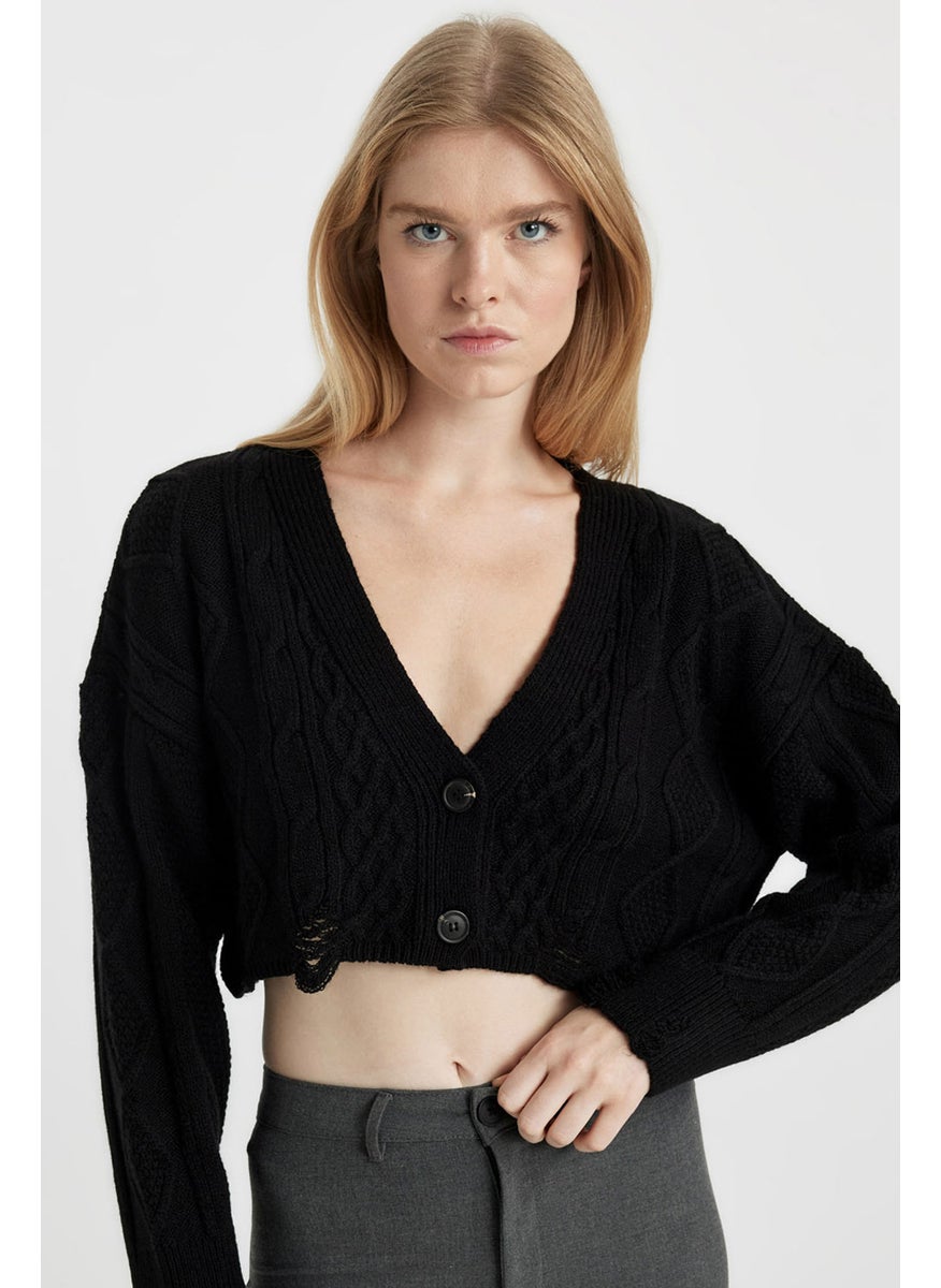 DeFacto Woman Regular Fit V-Neck Knitwear Cardigan  - Image 1