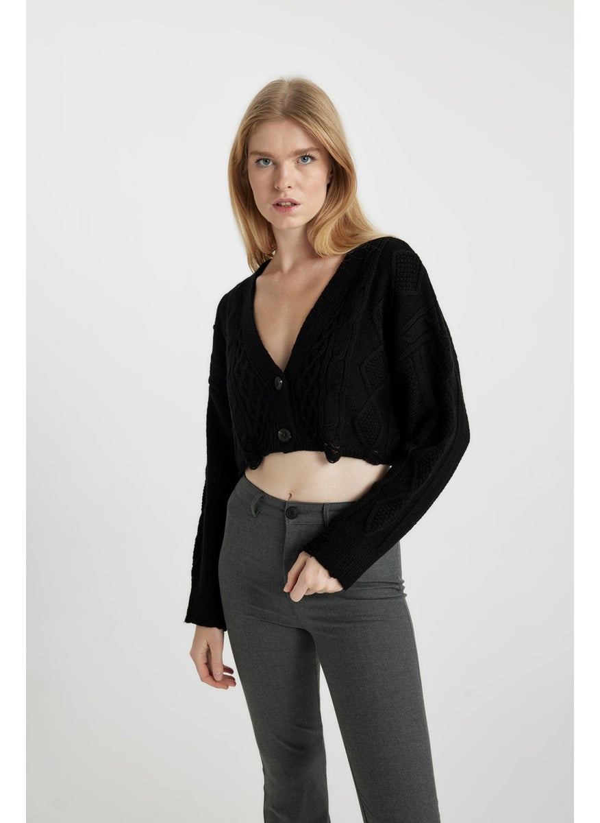 DeFacto Woman Regular Fit V-Neck Knitwear Cardigan  - Image 4