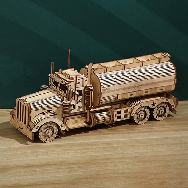 Spot supply puzzle fuel tanker piggy bank difficult DIY truck 3D wooden three-dimensional puzzle toy Tanker Truck S LG810 - Image 3