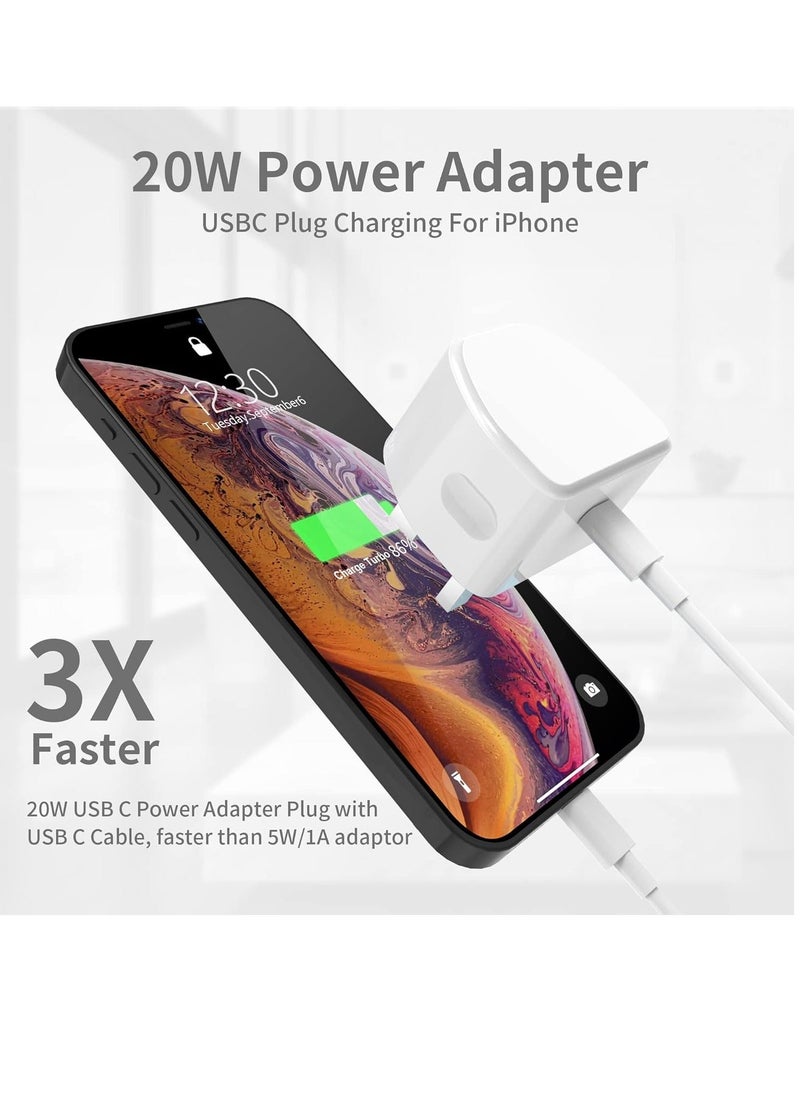Generic - 20W USB C Fast Charger With 2M Cable for iPhone 14/14 Plus/14 Pro/14 Pro Max/13 12 11 X XR XS SE 2020 8 7 6 6S Mini, Pad Pro, USBC PD Wall Charging Plug UK Type C Power Adapter and 6FT Cord - Image 1
