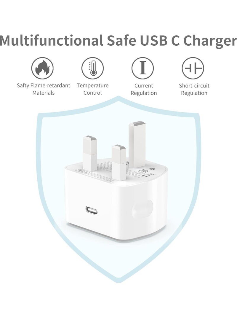 Generic - 20W USB C Fast Charger With 2M Cable for iPhone 14/14 Plus/14 Pro/14 Pro Max/13 12 11 X XR XS SE 2020 8 7 6 6S Mini, Pad Pro, USBC PD Wall Charging Plug UK Type C Power Adapter and 6FT Cord - Image 1