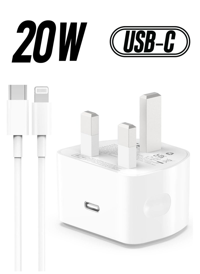 Generic - 20W USB C Fast Charger With 2M Cable for iPhone 14/14 Plus/14 Pro/14 Pro Max/13 12 11 X XR XS SE 2020 8 7 6 6S Mini, Pad Pro, USBC PD Wall Charging Plug UK Type C Power Adapter and 6FT Cord - Image 1