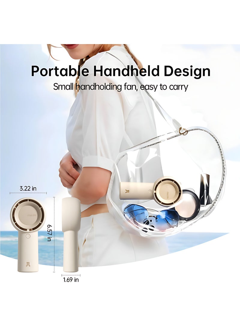 JISULIFE Handheld Turbo Fan, 16H Max Cooling Time Portable Fan, 4000mAh USB Rechargeable Personal Fan, Battery Operated Small Pocket Fan with 5 Speeds for Travel, Outdoor, Home, Office (Beige) - Image 3