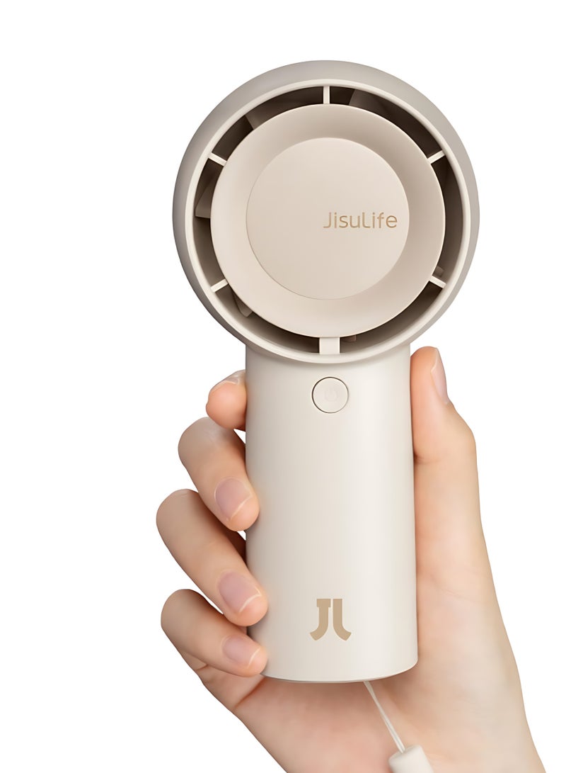 JISULIFE Handheld Turbo Fan, 16H Max Cooling Time Portable Fan, 4000mAh USB Rechargeable Personal Fan, Battery Operated Small Pocket Fan with 5 Speeds for Travel, Outdoor, Home, Office (Beige) - Image 1
