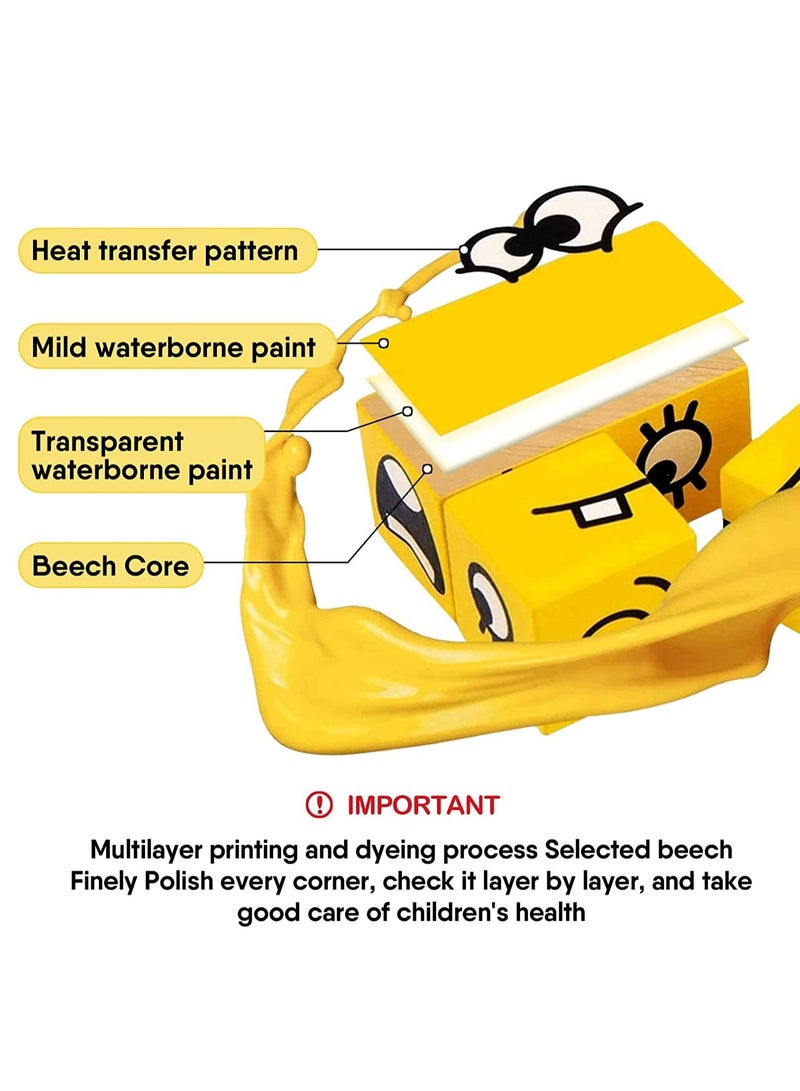 تغيير الوجه لعبة مكعب سحري ، تعبيرات خشبية لعبة مكعب سحري نمط الوجه كتل بناء لغز لعبة Uzzler ، لعبة العائلة للأطفال والكبار - Image 3