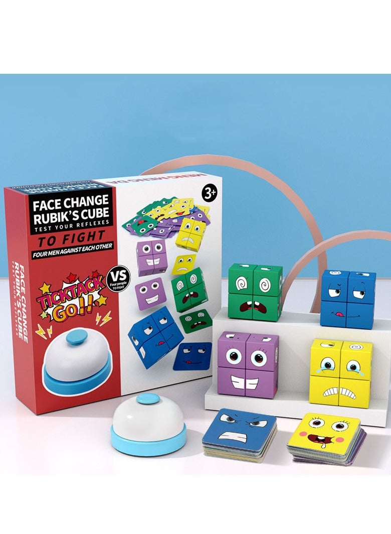 تغيير الوجه لعبة مكعب سحري ، تعبيرات خشبية لعبة مكعب سحري نمط الوجه كتل بناء لغز لعبة Uzzler ، لعبة العائلة للأطفال والكبار - Image 1