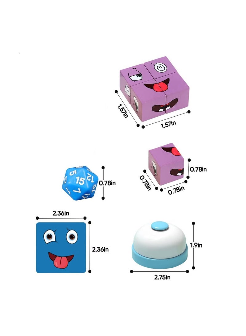 تغيير الوجه لعبة مكعب سحري ، تعبيرات خشبية لعبة مكعب سحري نمط الوجه كتل بناء لغز لعبة Uzzler ، لعبة العائلة للأطفال والكبار - Image 2