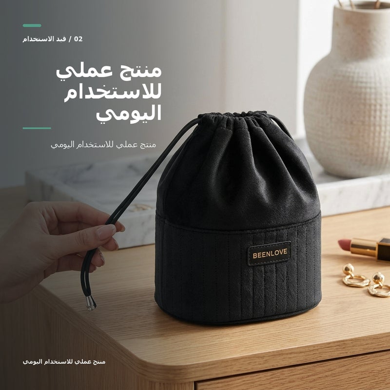 حقيبة مكياج بسعة كبيرة وتنظيم عملي وكحقيبة صغيرة محمولة لـ المكياج وأدوات التجميل والتخزين اليومي أثناء السفر باللون أسود منظم - Image 3