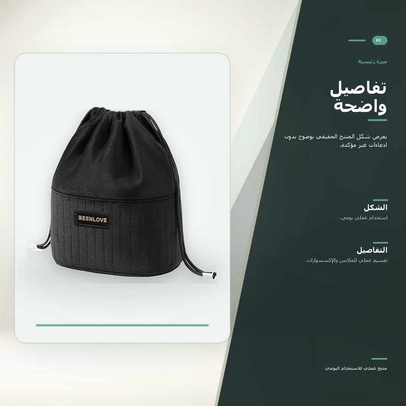 حقيبة مكياج بسعة كبيرة وتنظيم عملي وكحقيبة صغيرة محمولة لـ المكياج وأدوات التجميل والتخزين اليومي أثناء السفر باللون أسود منظم - Image 4