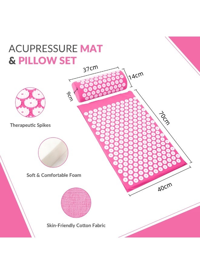 كيل › مجموعة وسادة وحصيرة علاج بالضغط لتخفيف آلام الظهر والرقبة، حصيرة تدليك بالوخز بالإبر لتخفيف التعب والإجهاد وتحسين النوم – وردي - Image 5