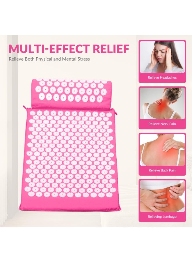 كيل › مجموعة وسادة وحصيرة علاج بالضغط لتخفيف آلام الظهر والرقبة، حصيرة تدليك بالوخز بالإبر لتخفيف التعب والإجهاد وتحسين النوم – وردي - Image 2