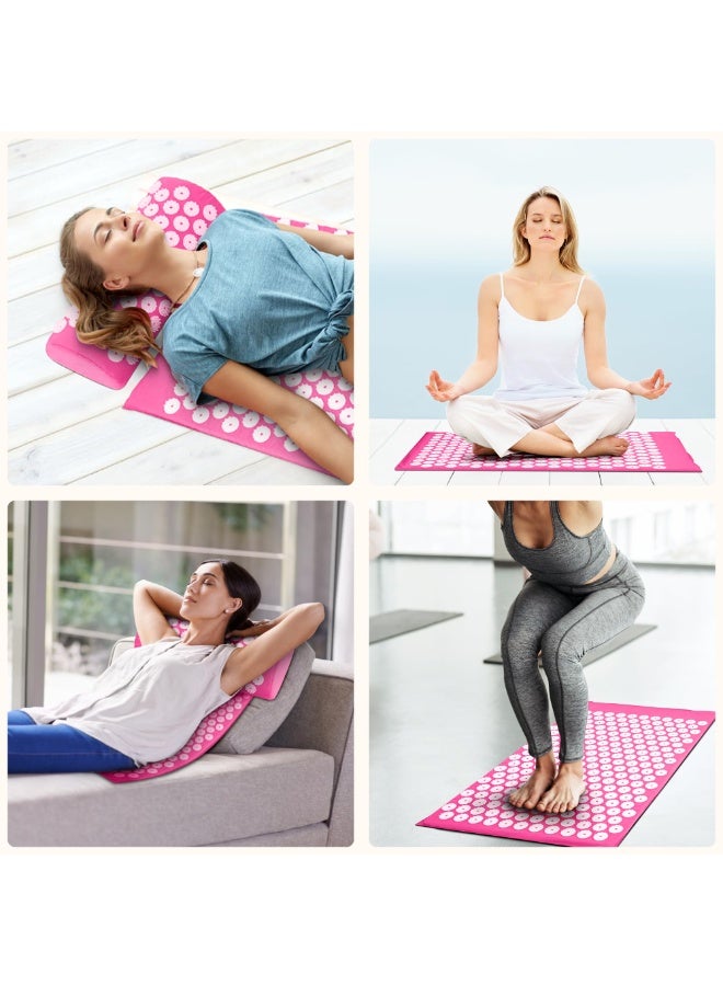 كيل › مجموعة وسادة وحصيرة علاج بالضغط لتخفيف آلام الظهر والرقبة، حصيرة تدليك بالوخز بالإبر لتخفيف التعب والإجهاد وتحسين النوم – وردي - Image 3