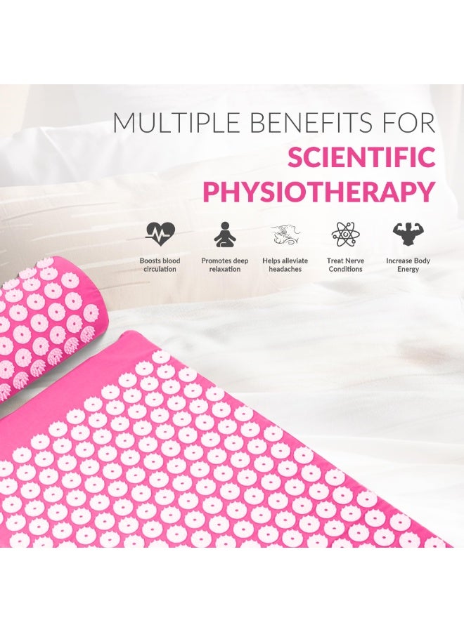 كيل › مجموعة وسادة وحصيرة علاج بالضغط لتخفيف آلام الظهر والرقبة، حصيرة تدليك بالوخز بالإبر لتخفيف التعب والإجهاد وتحسين النوم – وردي - Image 4
