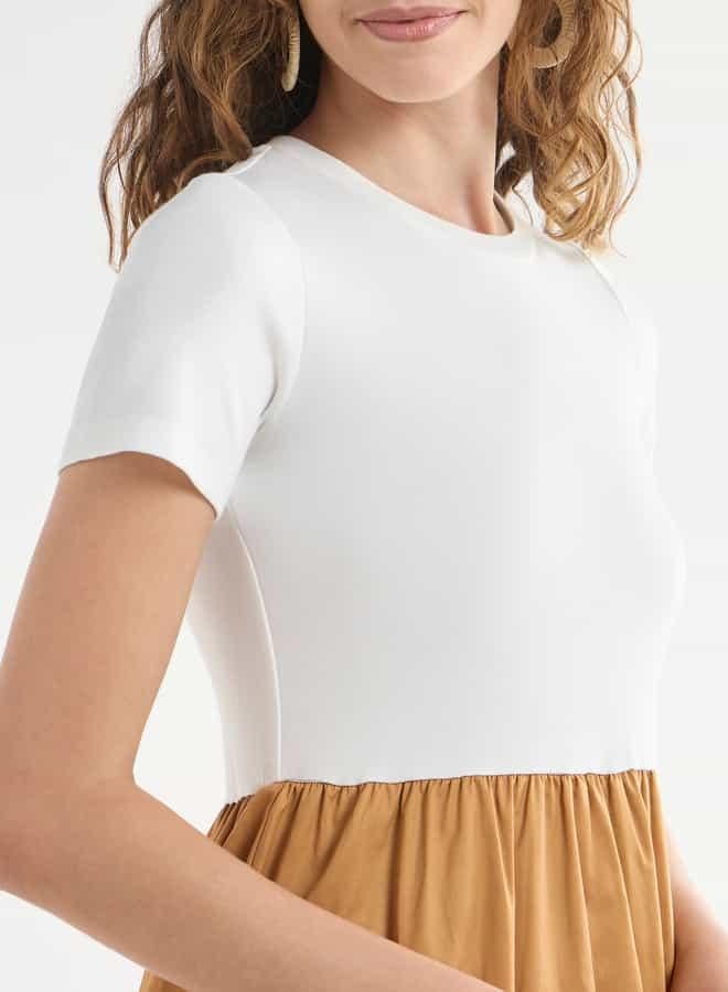 سبلاش فيڤ فستان إيه لاين بقوالب ملونة بأكمام قصيرة وياقة مستديرة - Image 4