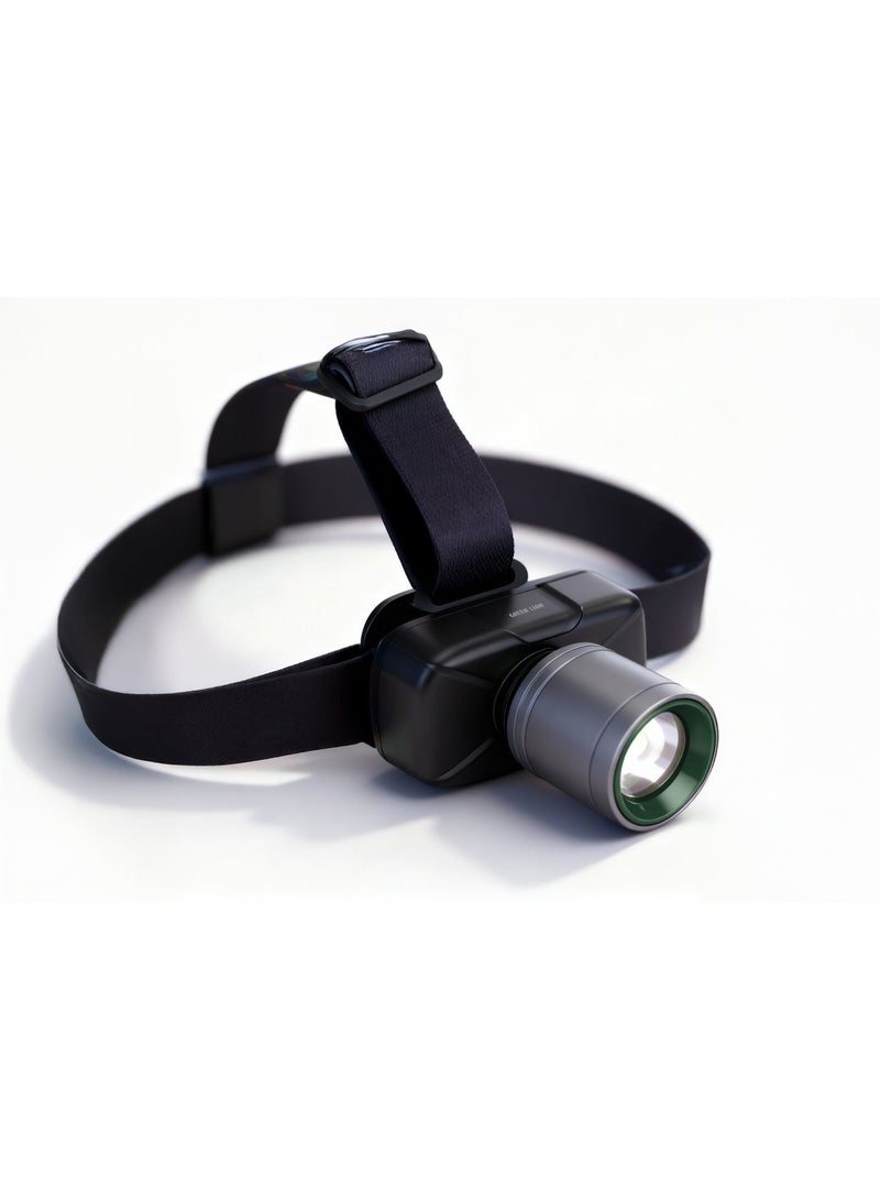 جرين ليون مصباح رأس Beam Light القابل لإعادة الشحن 1800mAh، خفيف الوزن، محمول، يتيح لك استخدام يديك بحرية، مريح، مصباح يدوي – أسود - Image 1