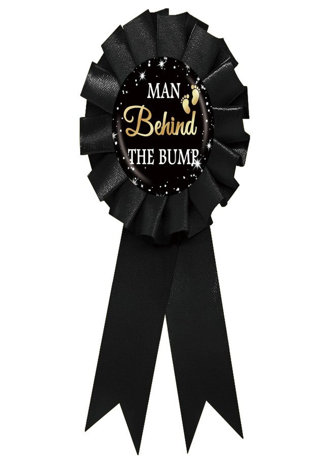 SUPERLUBY Man Behind The Bump Tinplate Badge Pin, Daddy to Be Button Pin, Funny Gender Reveal Button for Men, Black Rosette Best Dad Ever Award Ribbon, Footprint Baby Shower Party Favors - Image 1